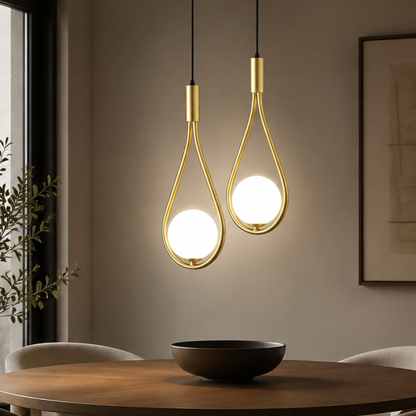 RoyaleGlow Modern Droplet Pendant Light Gold Finish Minimalist Globe Hanging Lamp