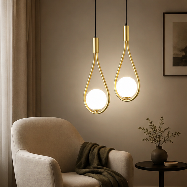 RoyaleGlow Modern Droplet Pendant Light Gold Finish Minimalist Globe Hanging Lamp