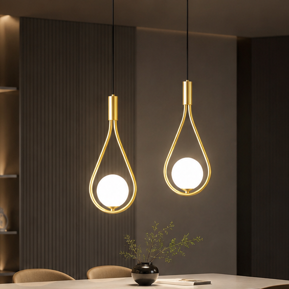 RoyaleGlow Modern Droplet Pendant Light Gold Finish Minimalist Globe Hanging Lamp