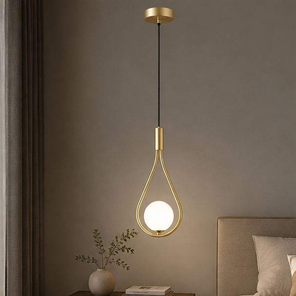 RoyaleGlow Modern Droplet Pendant Light Gold Finish Minimalist Globe Hanging Lamp