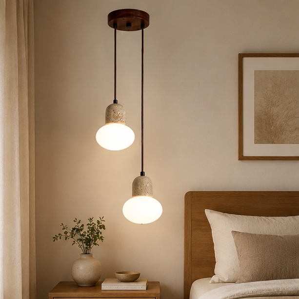 RoyaleGlow Travertine Pendant Light Minimalist Modern Cement Hanging Chandelier