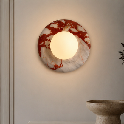 LuxRoyale Travertine Wall Sconce with Frosted Glass Orb for Modern Interiors