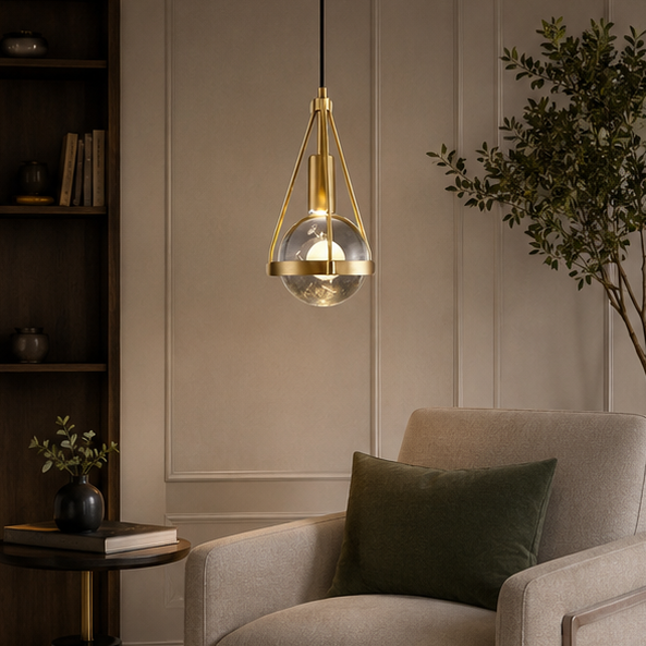 Royelux Nordic Gold Pendant Light with Crystal Globe, Modern Farmhouse Style