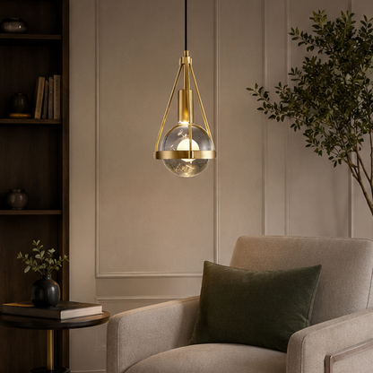 Royelux Nordic Gold Pendant Light with Crystal Globe, Modern Farmhouse Style