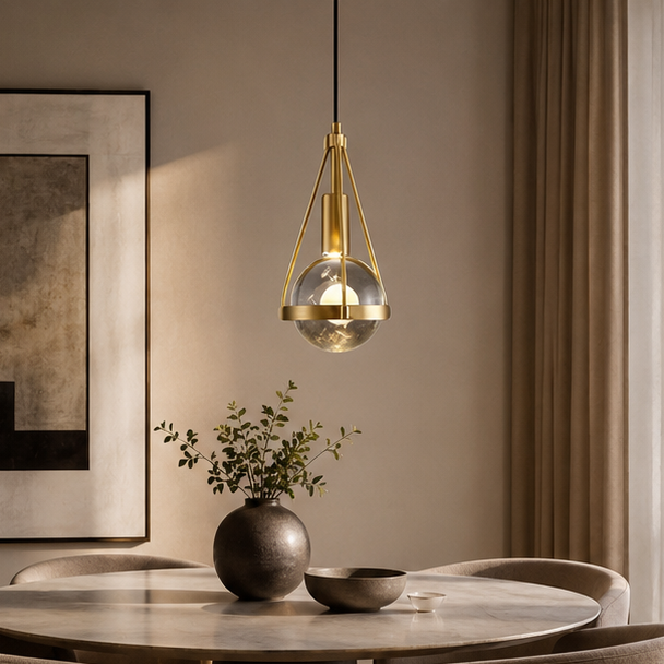 Royelux Nordic Gold Pendant Light with Crystal Globe, Modern Farmhouse Style