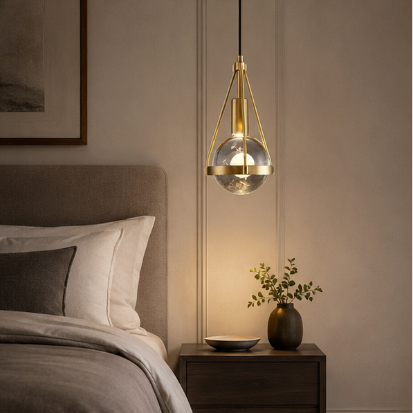 Royelux Nordic Gold Pendant Light with Crystal Globe, Modern Farmhouse Style