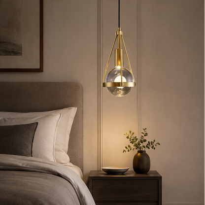 Royelux Nordic Gold Pendant Light with Crystal Globe, Modern Farmhouse Style