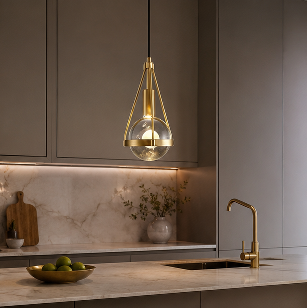 Royelux Nordic Gold Pendant Light with Crystal Globe, Modern Farmhouse Style