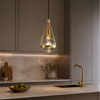 Royelux Nordic Gold Pendant Light with Crystal Globe, Modern Farmhouse Style