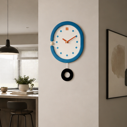 RoyaleGlow Minimalist Blue Oval Pendulum Wall Clock - Modern Aesthetic Home Decor