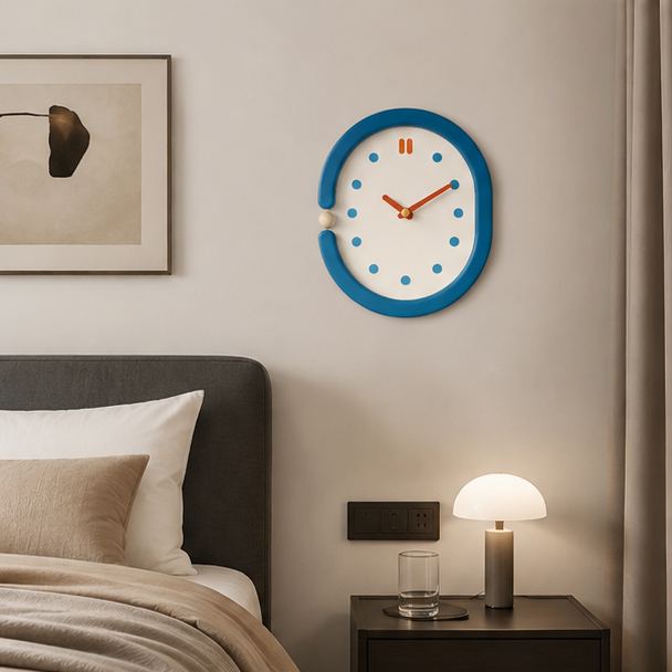 RoyaleGlow Minimalist Blue Oval Pendulum Wall Clock - Modern Aesthetic Home Decor