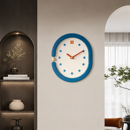 RoyaleGlow Minimalist Blue Oval Pendulum Wall Clock - Modern Aesthetic Home Decor