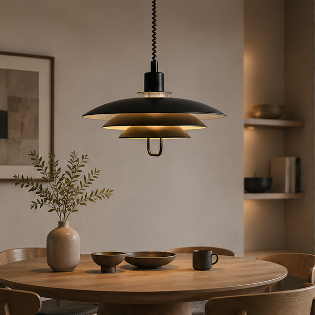 RoyaleGlow Danish Layered Pendant Light - Adjustable Height, Scandinavian Modern Ceiling Fixture
