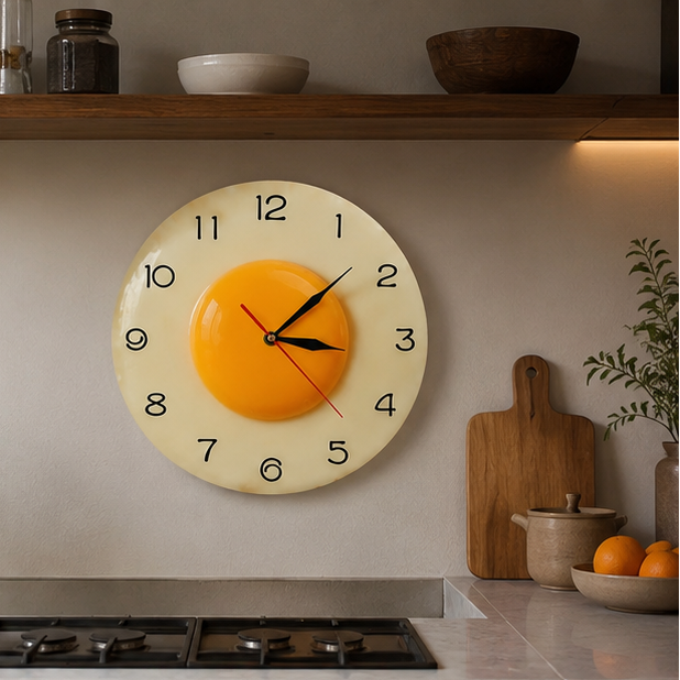 Royelux Fried Egg Wall Clock - Novelty Kitchen Decor & Unique Gift Idea