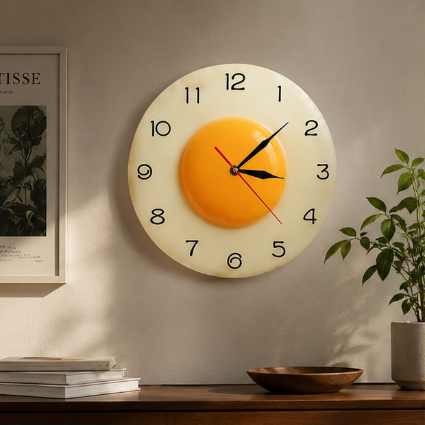 Royelux Fried Egg Wall Clock - Novelty Kitchen Decor & Unique Gift Idea