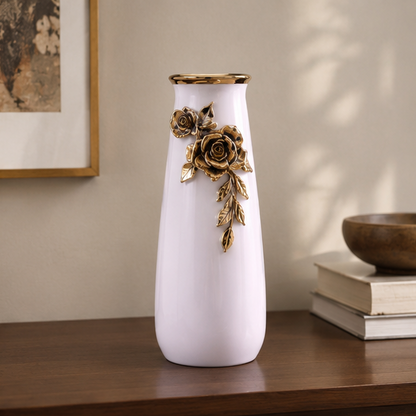 LuxRoyale Black & White Ceramic Vase - Elegant 26cm Floral Decor