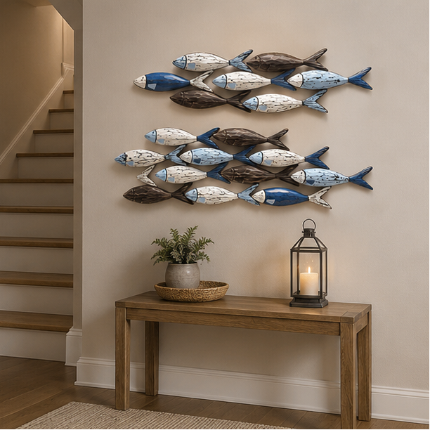 Royelux Coastal Wooden Fish Wall Art Decor,  Hand-Painted Rustic Ocean Scene