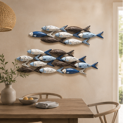 Royelux Coastal Wooden Fish Wall Art Decor,  Hand-Painted Rustic Ocean Scene