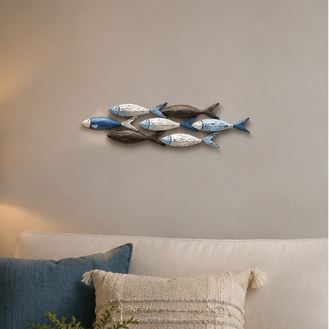 Royelux Coastal Wooden Fish Wall Art Decor,  Hand-Painted Rustic Ocean Scene