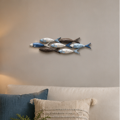 Royelux Coastal Wooden Fish Wall Art Decor,  Hand-Painted Rustic Ocean Scene