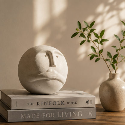 RoyaleGlow Abstract Ceramic Face Sculpture - Modern Minimalist Art Decor 15cm