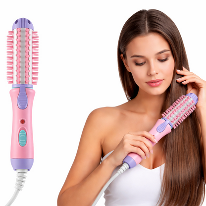 Rayvia Mini 2-in-1 Curling Iron Brush & Hair Straightener, Portable Travel Styler
