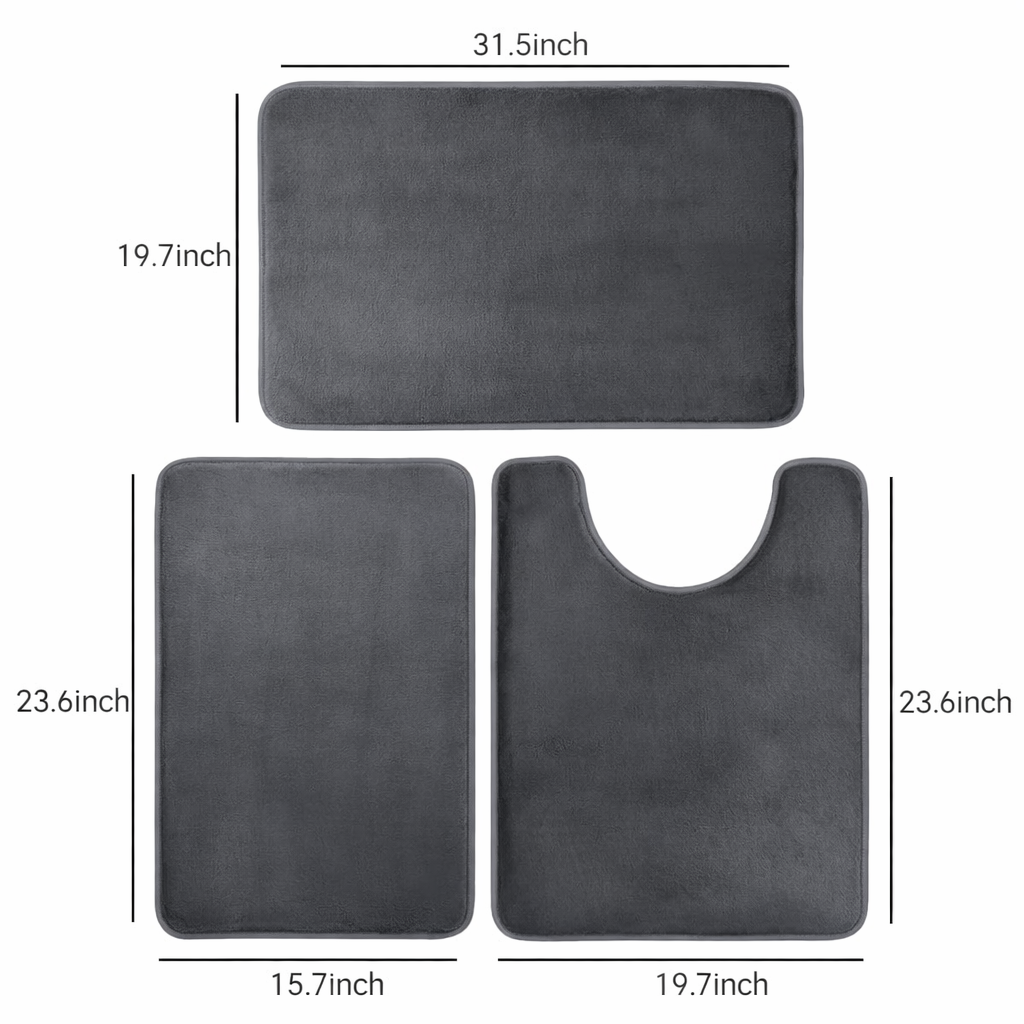 Luxora Memory Foam Bath Mat Set - 3-Piece Ultra-Soft, Super Absorbent, Non-Slip Floor Mat