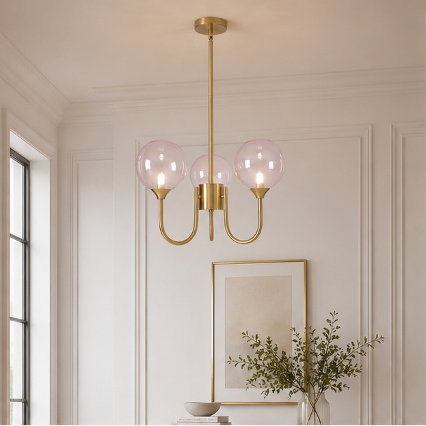 Royelux Pink Bubble Chandelier - Mid Century Modern Glass Pendant Light