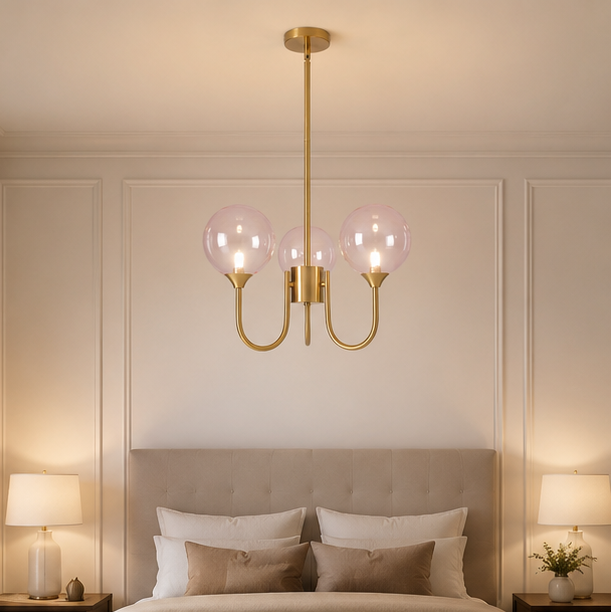 Royelux Pink Bubble Chandelier - Mid Century Modern Glass Pendant Light