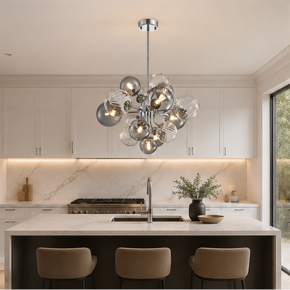 RoyaleGlow Sputnik Chandelier with Smoke Gray Glass Globes - Modern Pendant Light