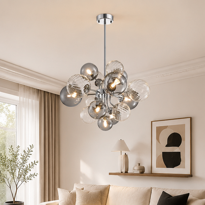 RoyaleGlow Sputnik Chandelier with Smoke Gray Glass Globes - Modern Pendant Light