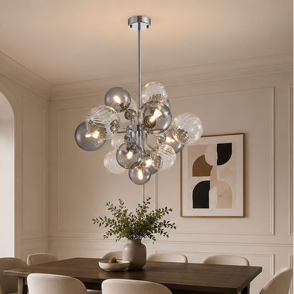 RoyaleGlow Sputnik Chandelier with Smoke Gray Glass Globes - Modern Pendant Light