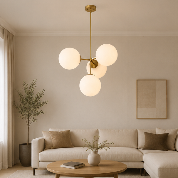 RoyaleGlow 4-Light Glass Globe Chandelier- Mid-Century Modern 24 Inch Ceiling Lamp