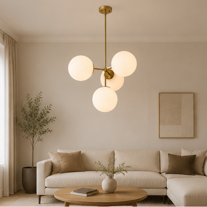 RoyaleGlow 4-Light Glass Globe Chandelier- Mid-Century Modern 24 Inch Ceiling Lamp