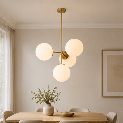 RoyaleGlow 4-Light Glass Globe Chandelier- Mid-Century Modern 24 Inch Ceiling Lamp
