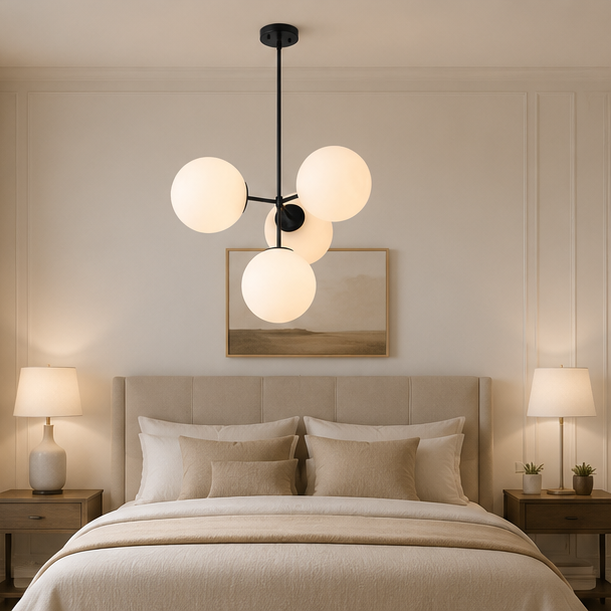 RoyaleGlow 4-Light Glass Globe Chandelier- Mid-Century Modern 24 Inch Ceiling Lamp