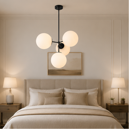 RoyaleGlow 4-Light Glass Globe Chandelier- Mid-Century Modern 24 Inch Ceiling Lamp