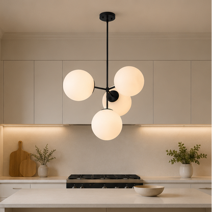 RoyaleGlow 4-Light Glass Globe Chandelier- Mid-Century Modern 24 Inch Ceiling Lamp