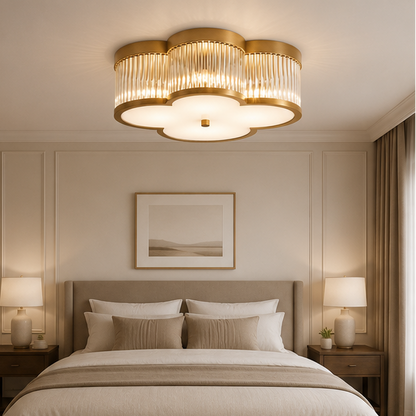 RoyaleGlow Clover Gold 4-Light Flush Mount Ceiling Light with Clear Glass Rods