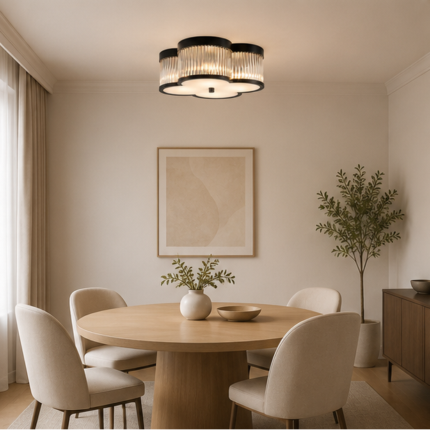 RoyaleGlow Clover Gold 4-Light Flush Mount Ceiling Light with Clear Glass Rods
