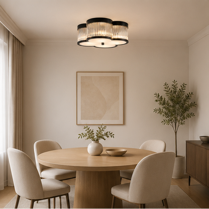 RoyaleGlow Clover Gold 4-Light Flush Mount Ceiling Light with Clear Glass Rods