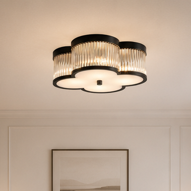 RoyaleGlow Clover Gold 4-Light Flush Mount Ceiling Light with Clear Glass Rods