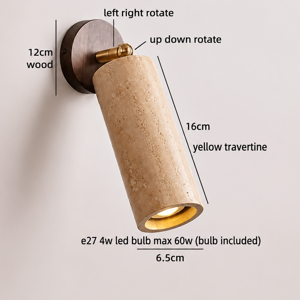 RoyaleGlow Luxury Wood Travertine Wall Light With Adjustable Shade – Indoor/Outdoor Use