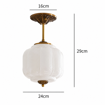 Royelux Vintage Milk Glass Semi-Flush Mount Pendant Light with Brass Accents
