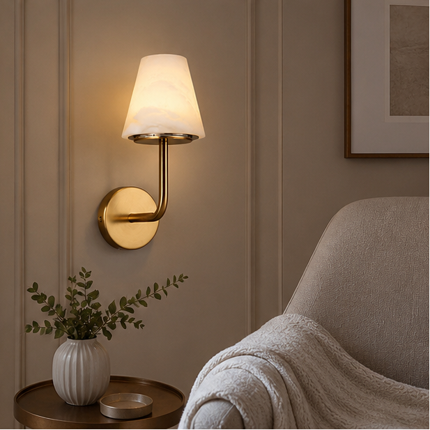 Royelux Rechargeable Alabaster Wall Sconce - Cordless LED Lamp for Bathroom & Hotel Design