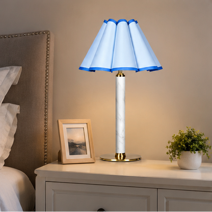 Royelux Modern Alabaster Touch Lamp - Dimmable Cordless LED with Cone Fabric Shade