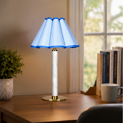 Royelux Modern Alabaster Touch Lamp - Dimmable Cordless LED with Cone Fabric Shade