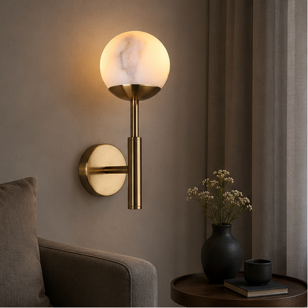 Royelux Rechargeable Alabaster Wall Sconce - Cordless LED Lamp for Bathroom & Hotel Design