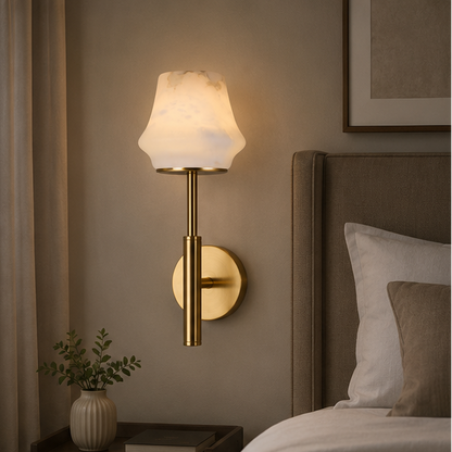 Royelux Rechargeable Alabaster Wall Sconce - Cordless LED Lamp for Bathroom & Hotel Design
