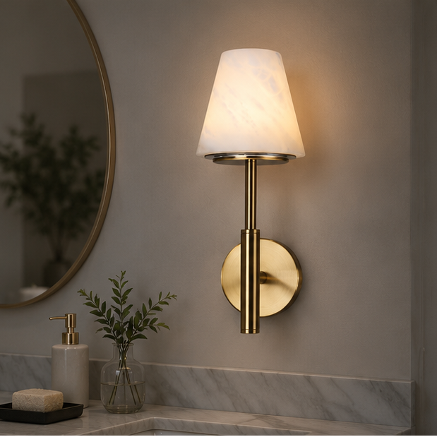 Royelux Rechargeable Alabaster Wall Sconce - Cordless LED Lamp for Bathroom & Hotel Design
